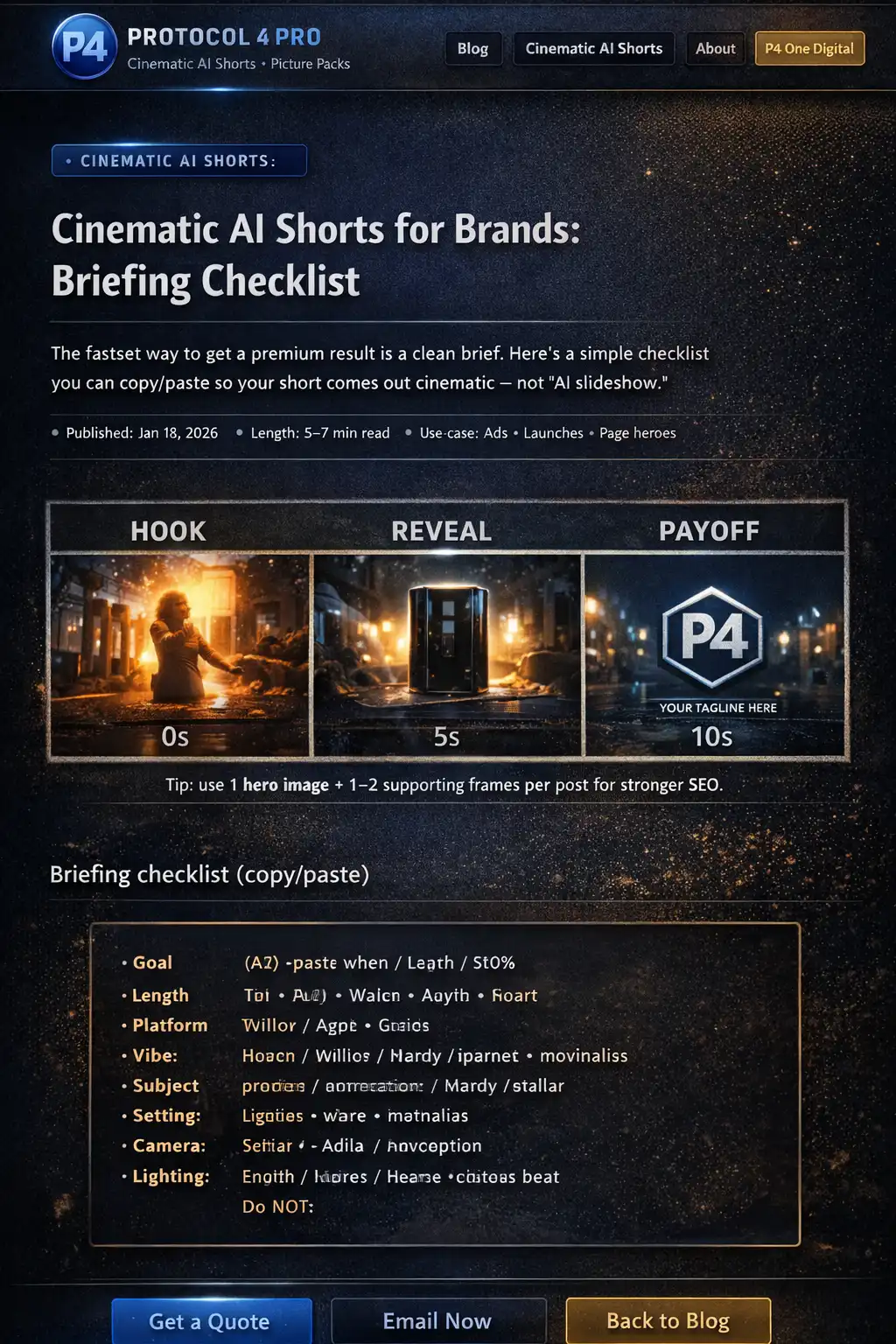 Storyboard-style frame sequence showing hook, reveal, and branded payoff